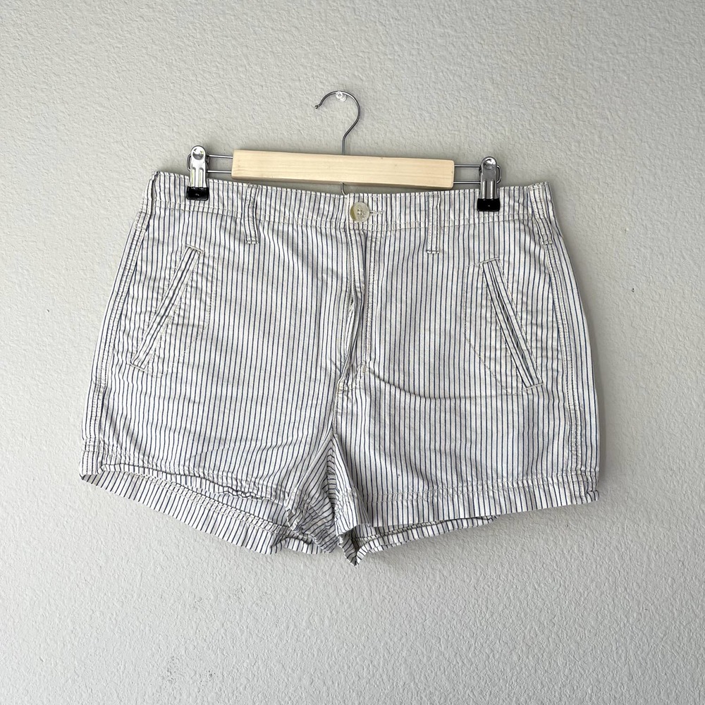 American Eagle Outfitters Hi Rise Blue Striped Cotton Shorts Size 10